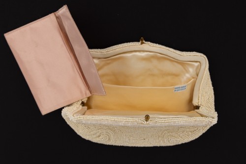 Vintage Clutch Bugle Beaded Design Hand Made in Belgium 1940-1950 Ivory Cream - Picture 4 of 8