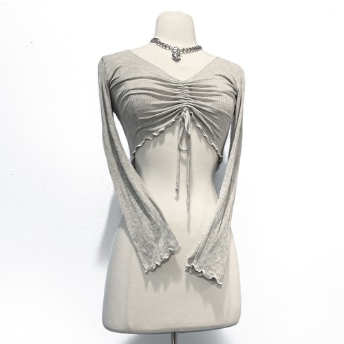 Antistar Gray Crop Top Thermal Ruched Y2K Fairycore Festival Boho Baddie Angel M - Picture 7 of 11