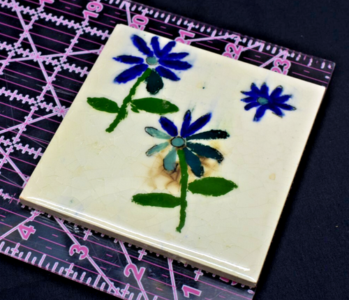 Vintage Floral Art Tile - 4.25" Square - Blue Flowers - Hand Painted (695) - Picture 4 of 4