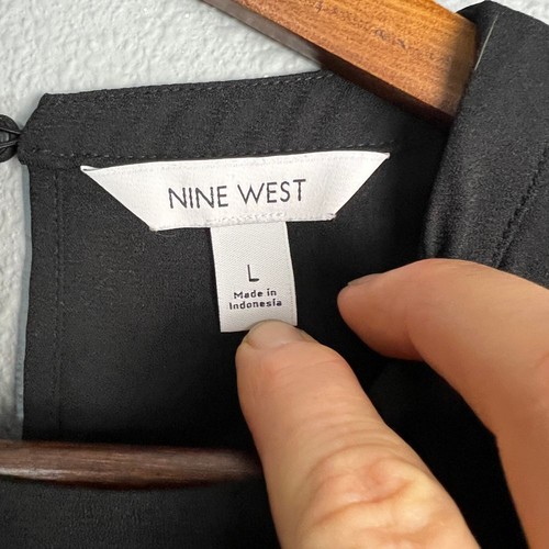 Nine West Black Long Sleeve Smocked Waist Blouse Twist Front Career Work Size L - Picture 2 of 8