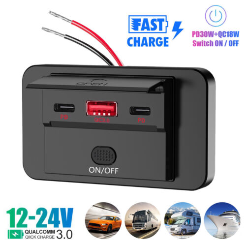 Universal Fast Car Charger Dual PD+QC3.0 USB Adapter Power Socket Mount Panel - Picture 4 of 42