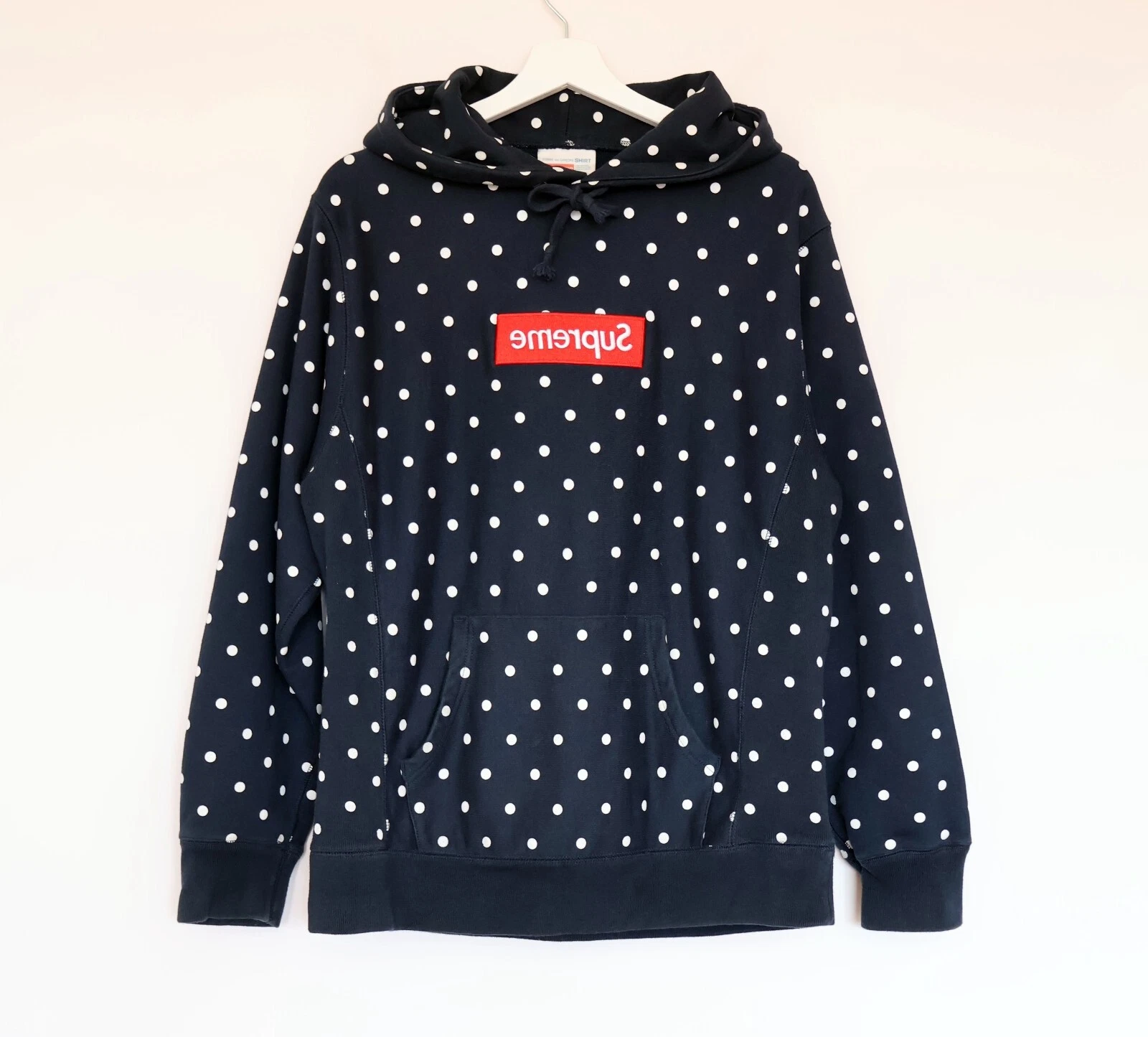 Comme des Garcons SHIRT x Supreme Polka Dot Box Logo Navy Hoodie Size L (M?)