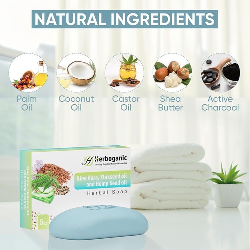 Jabón de hierbas de aceite de cáñamo y linaza de aloe vera 5 oz | Paquete de barra natural de 1, 3 o 6 - Imagen 7 de 32