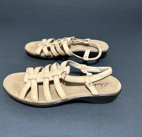 Clarks Beige Sandals Tan Nude Leather Strappy Womens Size 8.5M Style 26100420 - Picture 7 of 9