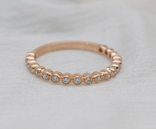 Lab Created Diamond Eternity Band Stackable 14Kt Rose Gold Dainty Wedding Ring - Picture 3 of 12