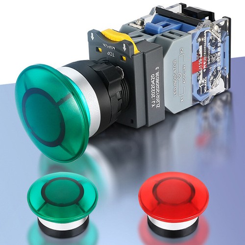 Interruptores de botón de parada de emergencia de 22 mm arranque cierre momentáneo LED rojo verde - Imagen 3 de 9