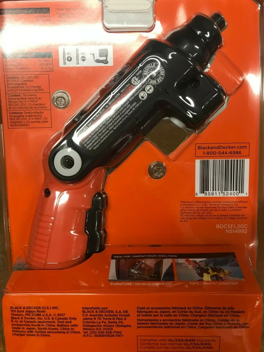 BLACK DECKER BDCSFL20C 4V MAX Cordless Screwdriver with LED