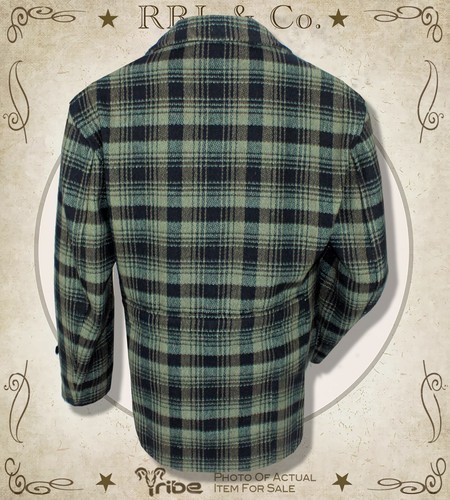 RRL Ralph Lauren Men's Green Plaid Peacoat Satin Lined Wool Blend Coat USA Made - Picture 3 of 4