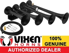 VIXEN HORNS TRAIN AIR HORN 4 TRUMPETS BLACK FOR TRUCK/CAR/SUV LOUD SOUND DB 12V