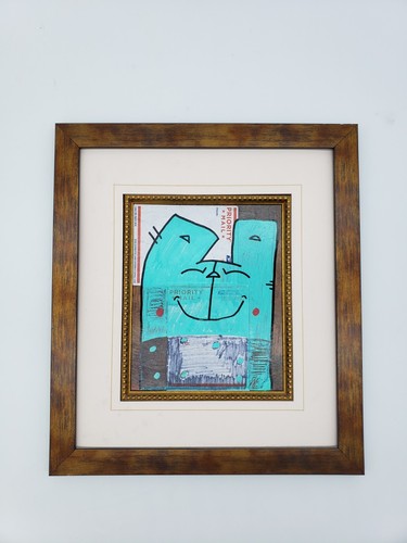 Katze Kunst Original gerahmtes Acryl Gemälde von Outsider Street Künstler PUKE  - Bild 1 von 7