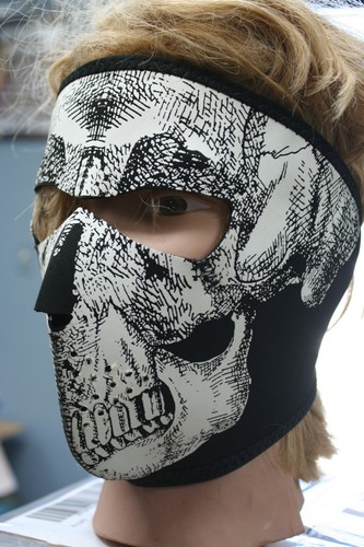COLD WEATHER NEOPRENE FULL FACE MASK GLOW IN DARK SKULL REVERSABLE BLACK