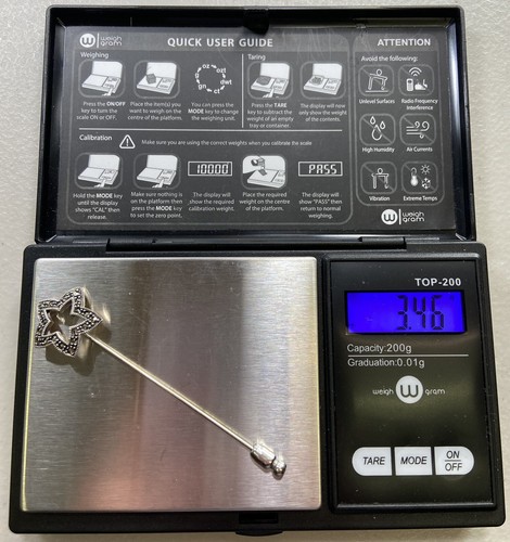 JUDITH JACK STERLING SILVER MARCASITE STAR STICK LAPEL PIN (K34) - Picture 8 of 8