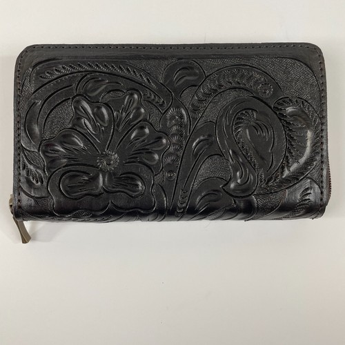 Billetera Copilli Tooled Cuero Negro con Cremallera Alrededor Nueva - Imagen 3 de 10