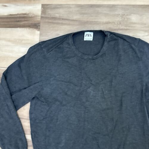 Zara Sweater Mens Large Gray Crew Neck Cotton Long Sleeve Lightweight Pullover - Picture 3 of 8