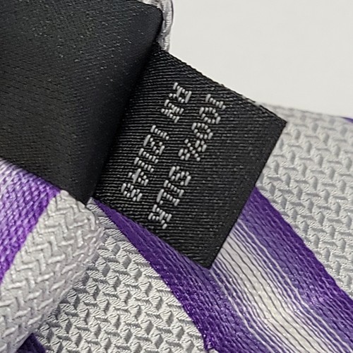 Sean John Men's Necktie Tie Purple & Gray Stripe Pattern Silk 57" x 3.5" - Picture 3 of 3