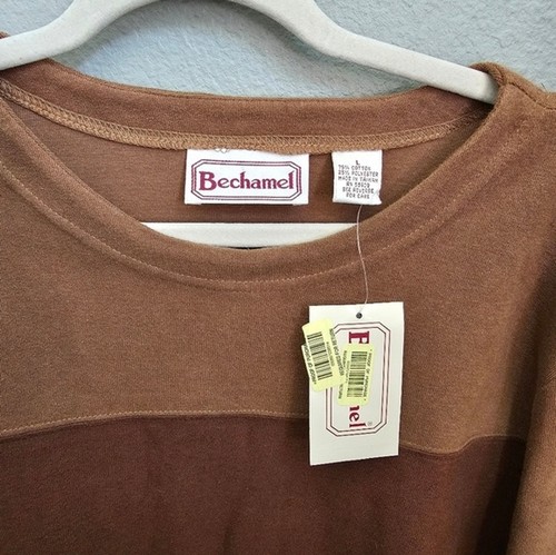 Vintage Bechcamel Brown Tan Color Block Longsleeve T Shirt Large - Picture 4 of 5