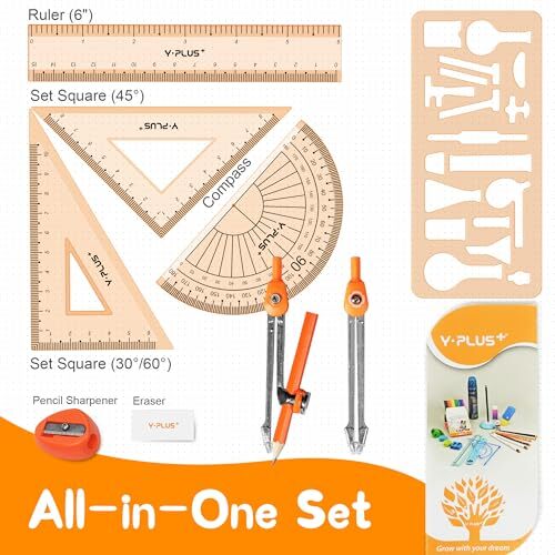 Geometrie-Set für Studenten, mathematischer Winkelmesser Kompass mit Linealen, 11-teilige Box - Bild 5 von 6