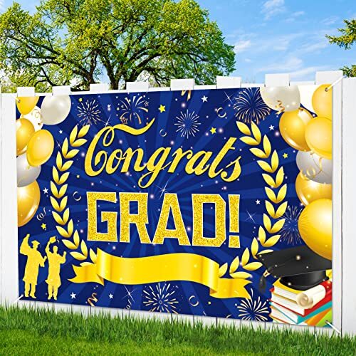 Navy Blue Graduation Party Decorations Gold Blue Congrats Grad Banner Class o... - Picture 7 of 7