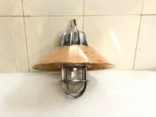 Marine Style Vintage Aluminum Ship Hanging Light with Copper Shade - Set of 5 - Picture 6 of 10