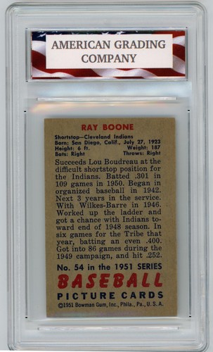 1951 Bowman #54 Ray Boone AGC 7 Near Mint Cleveland Indians - Picture 2 of 2