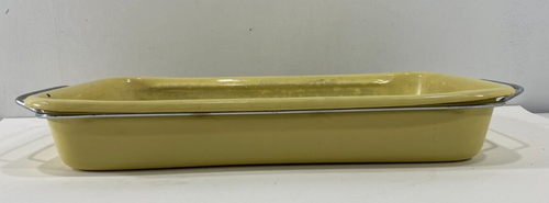 Yellow Enamel 13x9 Casserole Baking Pan W Metal Carrier VTG - Picture 10 of 16