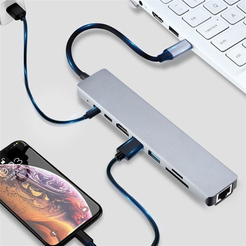 Adattatore multiporta USB C hub Ethernet tipo C per laptop MacBook Pro/Air iPad Pro - Foto 3 di 18