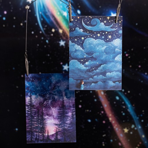 10Pcs Fantasy Starry Sky Paper Stickers Background Decor Journal Card Scrapbook - Picture 6 of 14
