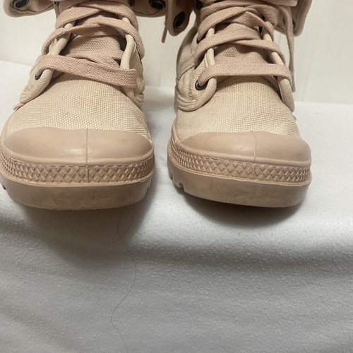 Palladium 6.5 High Top Ankle Boots Lug Sole Light Pink Canvas Womens Fold Over - Picture 7 of 20
