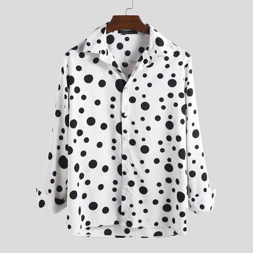 Men Retro Polka Dots Shirt Casual Long Sleeve Button Down Vintage Top Loose - Picture 13 of 14