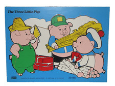Vintage Wood Board Puzzle The Three Little Pigs 10 Pieces