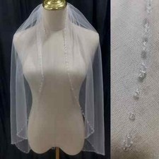 1T Ivory Wedding Bridal Veil with Comb Fingertip Cathedral Beaded Edge Veil