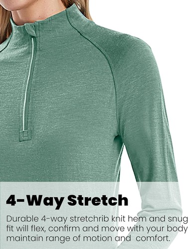 Women 100% Merino Wool Shirts Midweight Base Layer Long Sleeve Zip Neck Ski Top - Picture 23 of 41