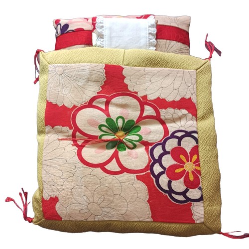For Dolls Japanese FUTON pillow Bedding Antique Silk Handmade RED - Picture 1 of 7