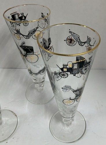 Vintage MCM Coach And Buggy Footed Pilsner Set Of 4 - Picture 5 of 10