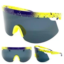 Oversized 80's RETRO SPORTY WRAP Style SUN GLASSES Huge Big Speckled Paint Frame