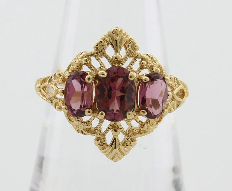 Anillo de 3 piedras de turmalina natural de 2,0 quilates para mujer de oro macizo de 10 k talla 7,0 Foto 4 de 4