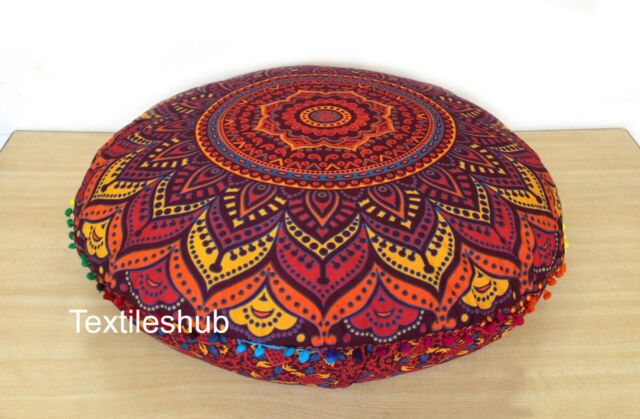 Indian Handmade Ombre Mandala Round Floor Cushion Covers Home Decor Pillow Throw Indian Handmade Ombre Mandala Round Floor Cushion Covers Home Decor Pillow Throw
