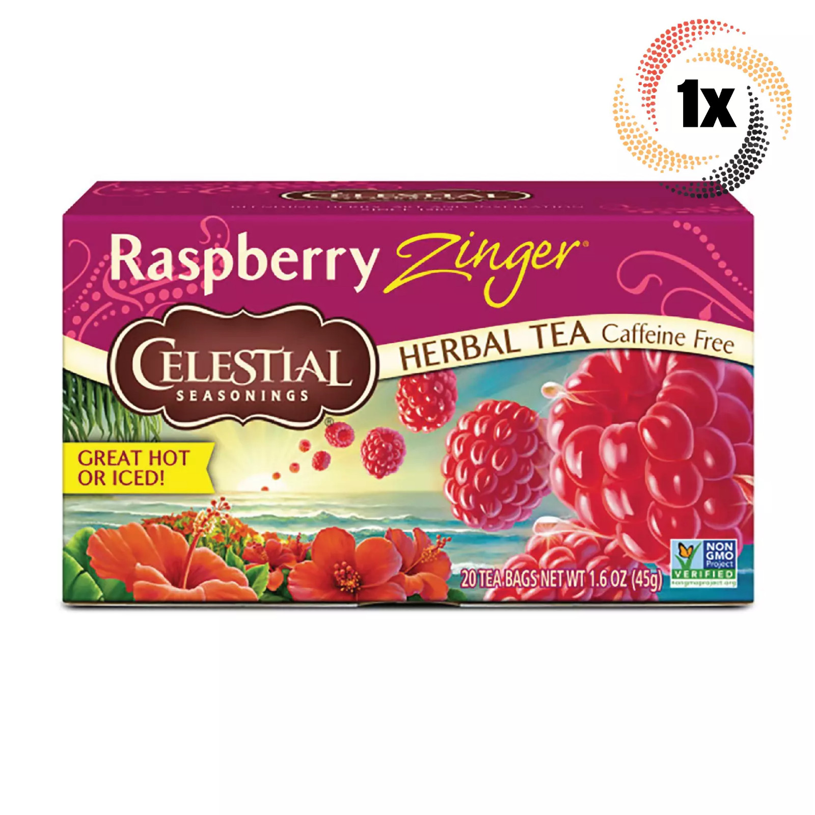 1 Коробка травяного чая Celestial Seasonings Raspberry Zinger | по 20 пакетиков в каждом | 1,6 унции