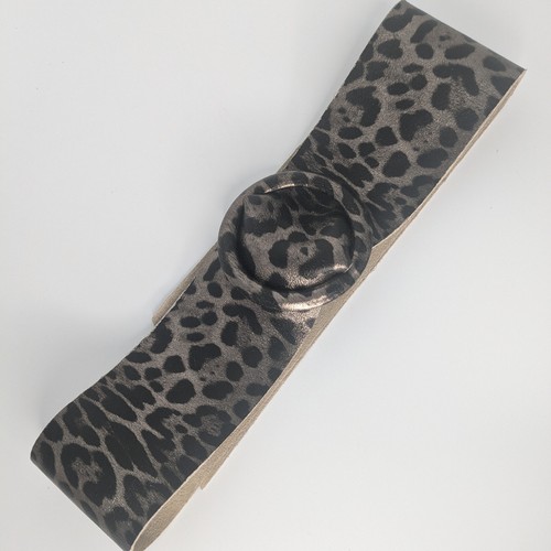 Cinturón ancho cinch cuero suave estampado leopardo bronce metálico - Imagen 3 de 5