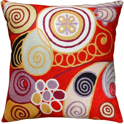 Hilma Al Klint Bright Red Decorative Pillow Cover Handembroidered