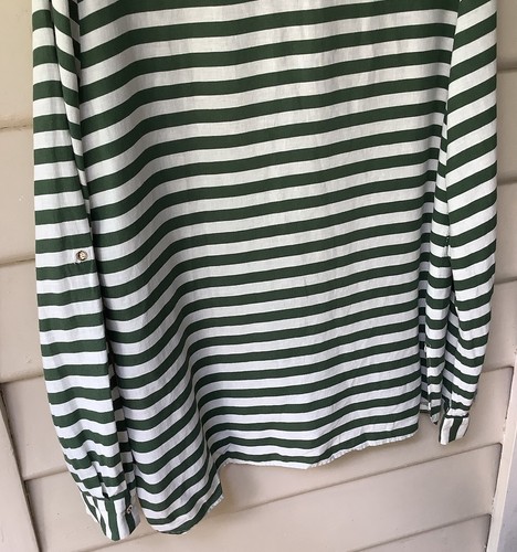 ZARA Ivory Khaki Shirt New Linen Blend Blouse L 14 Striped Top Roll Tab Gold NWT - Bild 8 von 10
