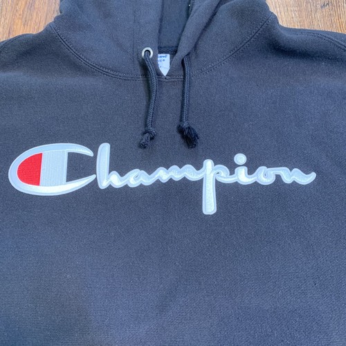 Vintage Champion Hoodie Men’s Medium Reverse Weave Black Red Campeon Korean Text - Picture 6 of 17