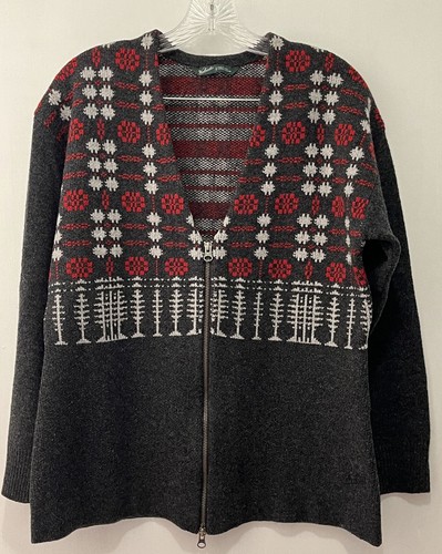Woolrich Women's 100% Lambswool Zip Cardigan Sweater Nordic V-Neck Size Large