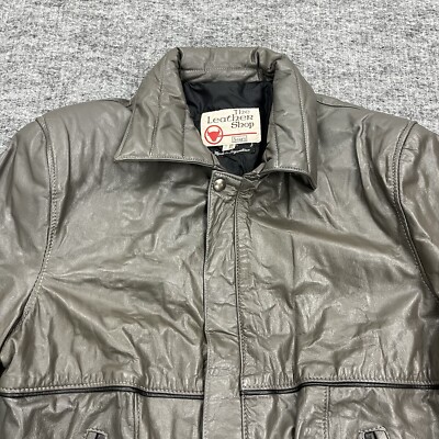 yy.i　The Leather Shop レザージャケット Vintage The Leather Shop Jacket Mens 44 Gray Full Zip Bomber Y2K