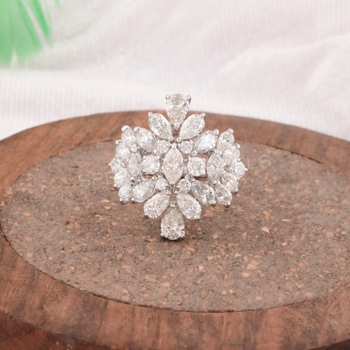 3.32 Ct Lab Grown CVD Multi Shape Diamond Cluster Wedding Ring 14k White Gold - Picture 2 of 8