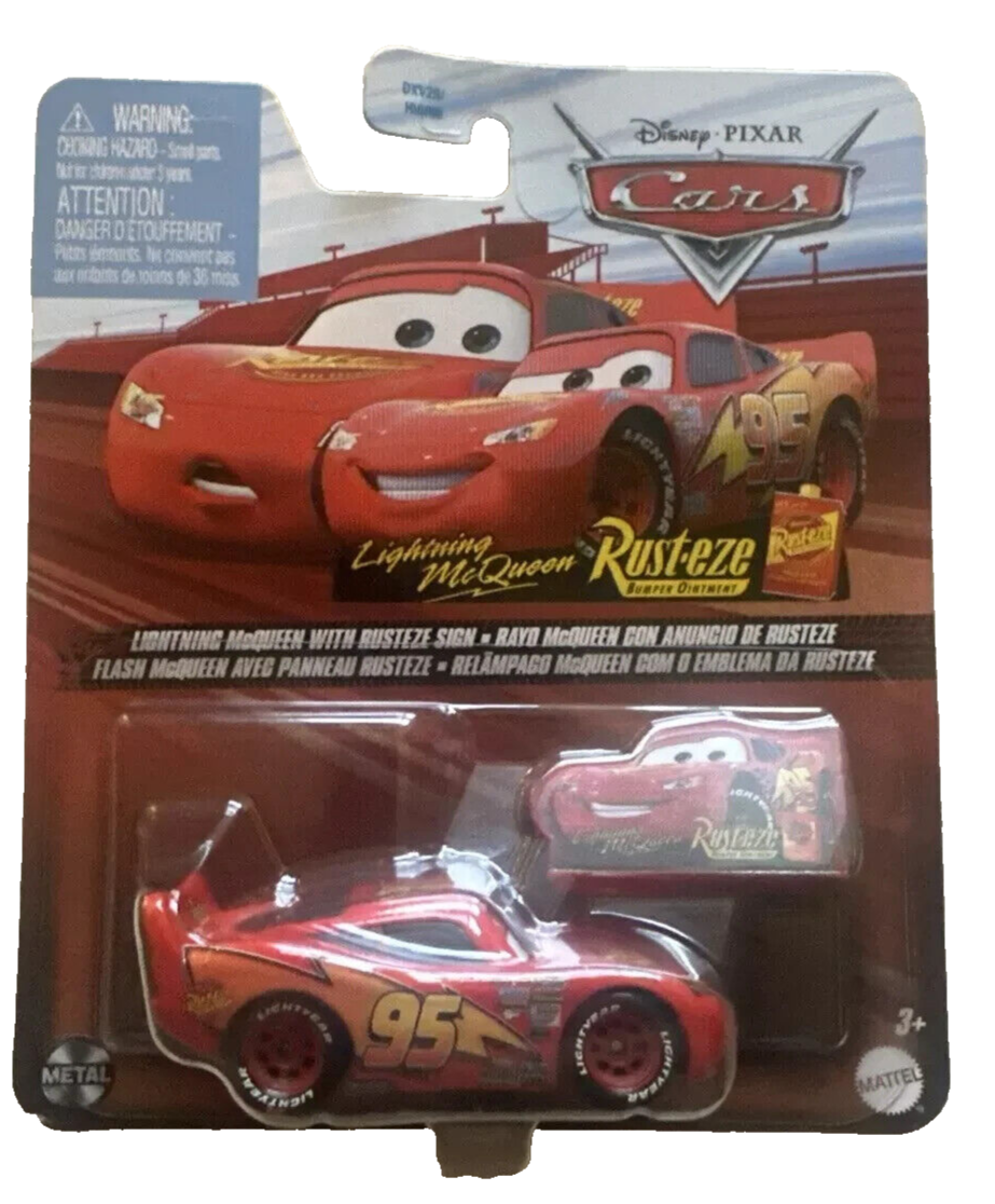 Lightning McQueen With Rusteze Sign Disney Cars 1:55 Diecast FREE