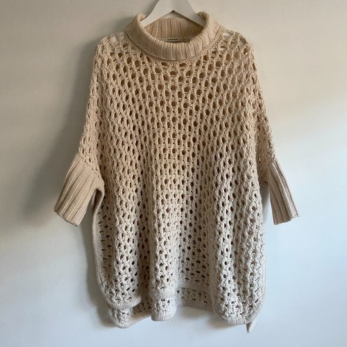 Country Road Medium Cream Chunky Slouch Knit Batwing Poncho Style Roll Neck