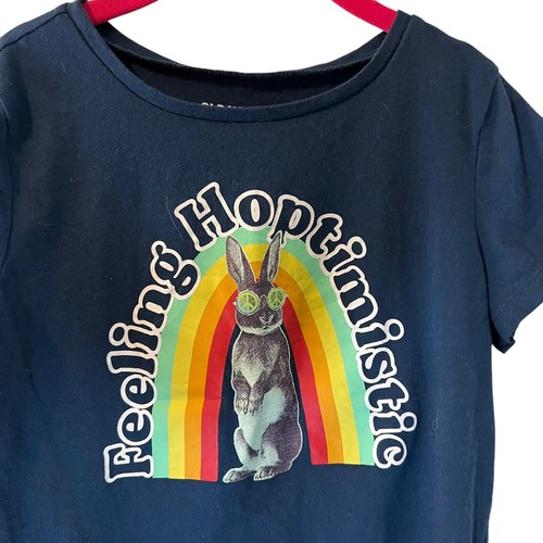 Old Navy Girls T Shirt Size Medium 8 Bunny Rabit Rainbow Graphic Short Sleeve - Picture 2 of 4