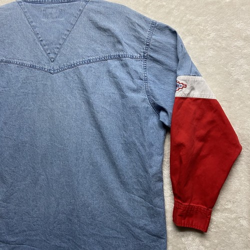 Vintage Roper Button Down Hemd Herren Gr. 2XL Blau Rot Chambray Azteken Western - Bild 17 von 19