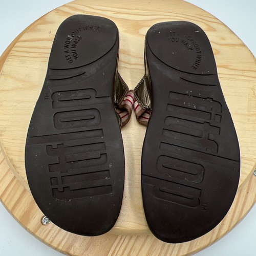 Sandalias de cuero FitFlop Walkstar para mujer 8 tanga sin cordones oro rosa marrón - Imagen 8 de 8